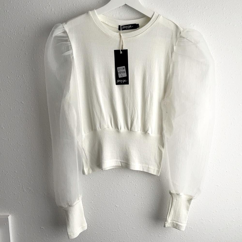 Nasty Gal Puff Sleeve Knit Top - Size L